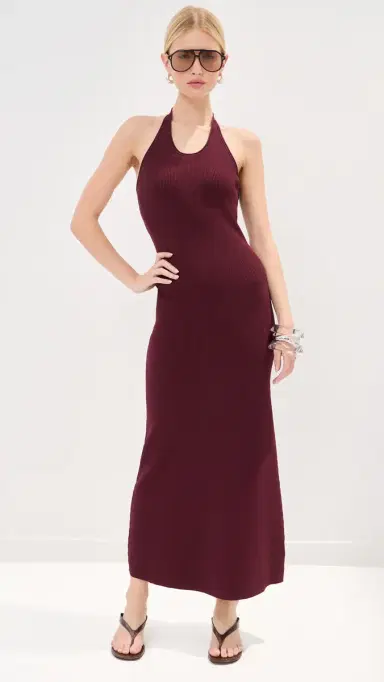 LE BOP Carey Knit Halter Dress Burgundy L | Thumbnail 6