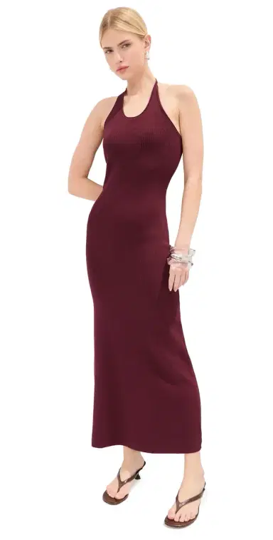 LE BOP Carey Knit Halter Dress Burgundy L | Thumbnail 1