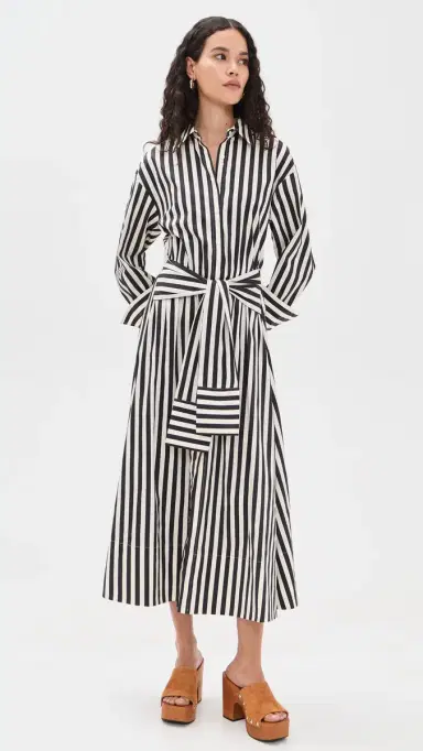 SIMONMILLER Inna Poplin Maxi Dress Black/White tripe | Thumbnail 2