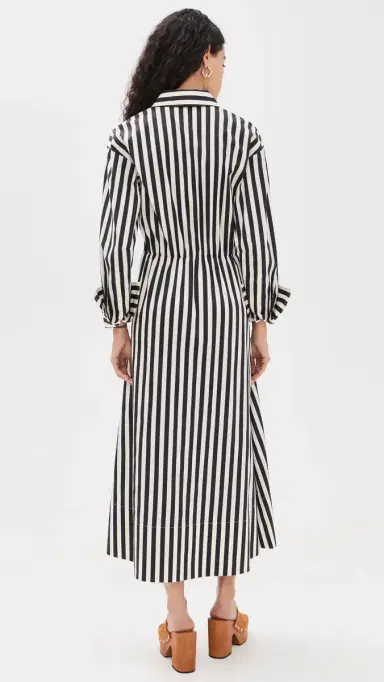 SIMONMILLER Inna Poplin Maxi Dress Black/White tripe | Thumbnail 3