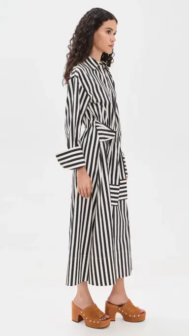 SIMONMILLER Inna Poplin Maxi Dress Black/White tripe | Thumbnail 4