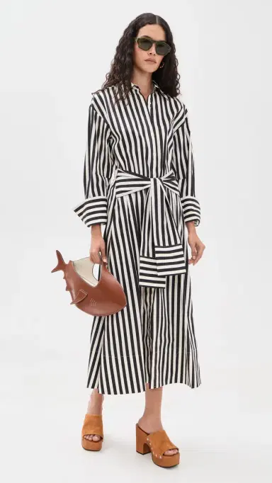 SIMONMILLER Inna Poplin Maxi Dress Black/White tripe | Thumbnail 5