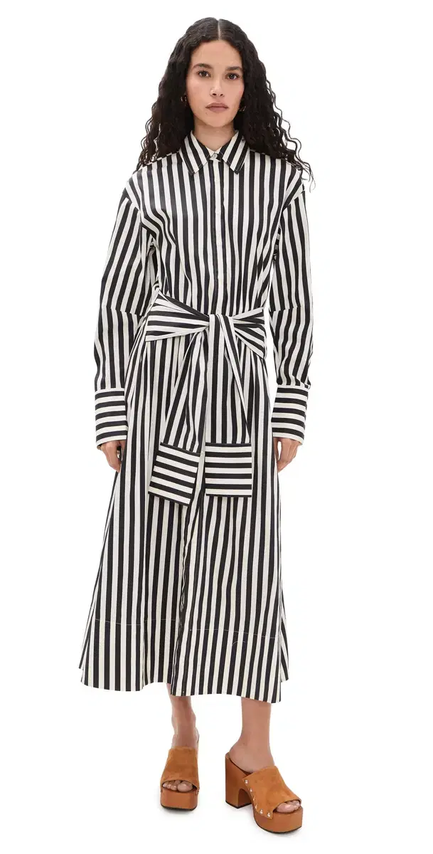Inna Poplin Maxi Dress Black/White tripe