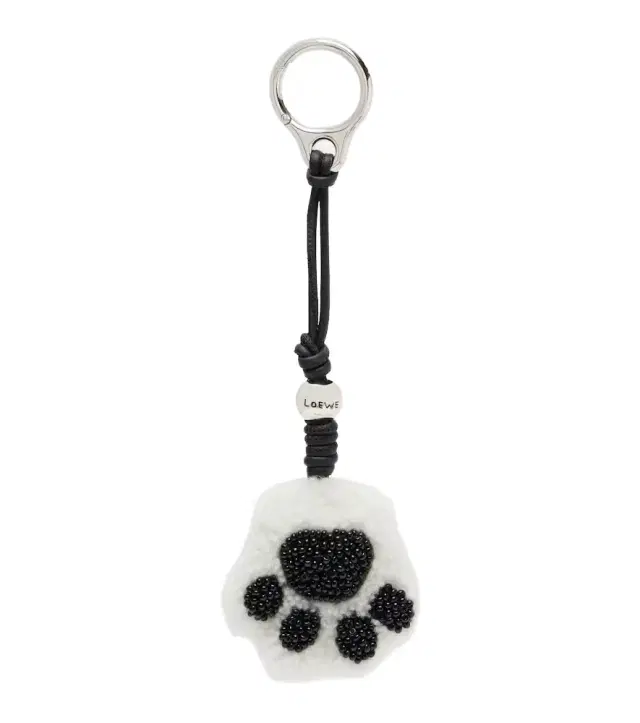 Paw shearling and leather bag charm