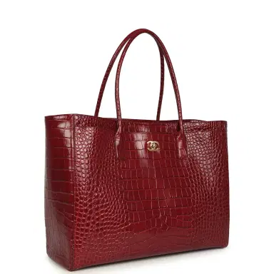 Chanel Chanel Large Cerf Shopping Bag Burgundy Crocodile Embossed Calfskin Gold Hardware | Thumbnail 2