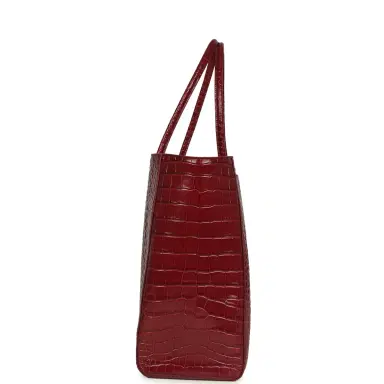Chanel Chanel Large Cerf Shopping Bag Burgundy Crocodile Embossed Calfskin Gold Hardware | Thumbnail 3