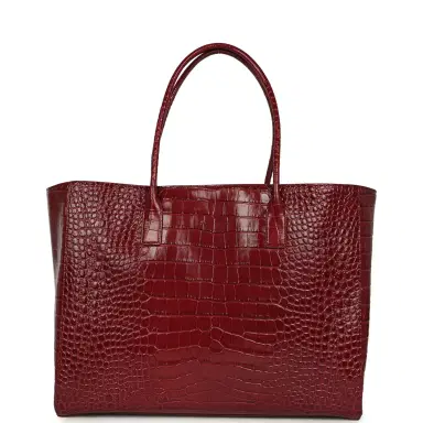 Chanel Chanel Large Cerf Shopping Bag Burgundy Crocodile Embossed Calfskin Gold Hardware | Thumbnail 4