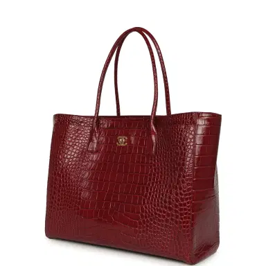 Chanel Chanel Large Cerf Shopping Bag Burgundy Crocodile Embossed Calfskin Gold Hardware | Thumbnail 5