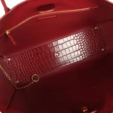 Chanel Chanel Large Cerf Shopping Bag Burgundy Crocodile Embossed Calfskin Gold Hardware | Thumbnail 7