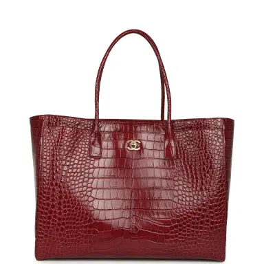 Chanel Chanel Large Cerf Shopping Bag Burgundy Crocodile Embossed Calfskin Gold Hardware | Thumbnail 1