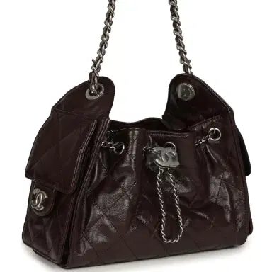 Chanel Chanel Mini 25 Hobo Bag Dark Brown Shiny Crumpled Calfskin Silver Hardware | Thumbnail 2 Chanel Chanel Mini 25 Hobo Bag Dark Brown Shiny Crumpled Calfskin Silver Hardware | Thumbnail 2