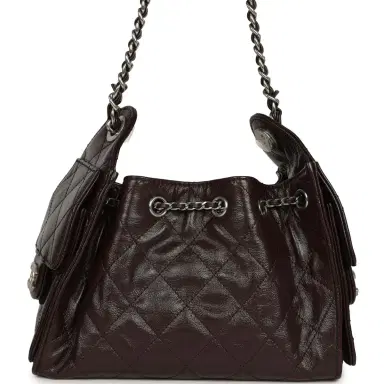 Chanel Chanel Mini 25 Hobo Bag Dark Brown Shiny Crumpled Calfskin Silver Hardware | Thumbnail 4 Chanel Chanel Mini 25 Hobo Bag Dark Brown Shiny Crumpled Calfskin Silver Hardware | Thumbnail 4