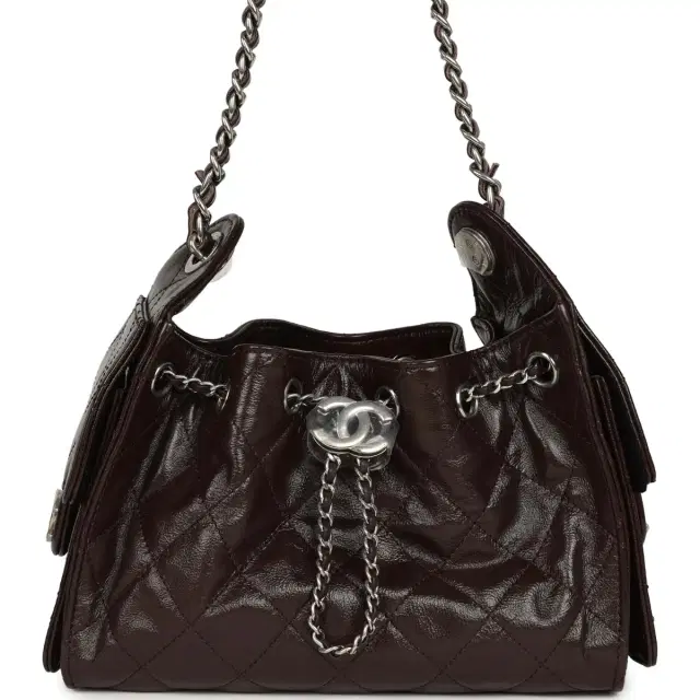 Chanel Chanel Mini 25 Hobo Bag Dark Brown Shiny Crumpled Calfskin Silver Hardware