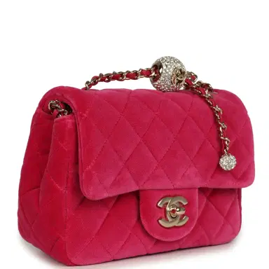 Chanel Chanel Mini Pearl Crush Square Flap Bag Fuchsia Velvet Light Gold Hardware | Thumbnail 2