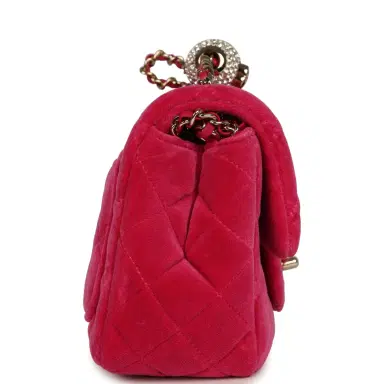 Chanel Chanel Mini Pearl Crush Square Flap Bag Fuchsia Velvet Light Gold Hardware | Thumbnail 3