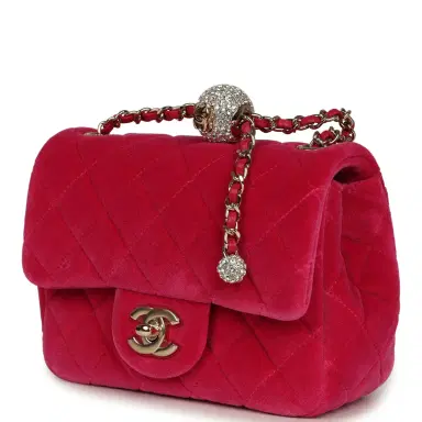 Chanel Chanel Mini Pearl Crush Square Flap Bag Fuchsia Velvet Light Gold Hardware | Thumbnail 5