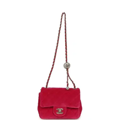 Chanel Chanel Mini Pearl Crush Square Flap Bag Fuchsia Velvet Light Gold Hardware | Thumbnail 7