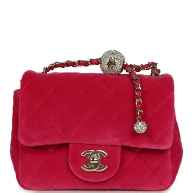 Chanel Chanel Mini Pearl Crush Square Flap Bag Fuchsia Velvet Light Gold Hardware | Thumbnail 1