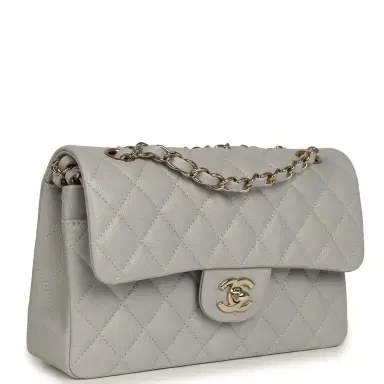 Chanel Chanel Small Classic Double Flap Bag Light Grey Caviar Light Gold Hardware | Thumbnail 2