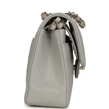 Chanel Chanel Small Classic Double Flap Bag Light Grey Caviar Light Gold Hardware | Thumbnail 3