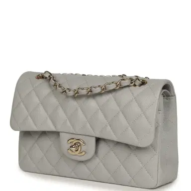Chanel Chanel Small Classic Double Flap Bag Light Grey Caviar Light Gold Hardware | Thumbnail 5