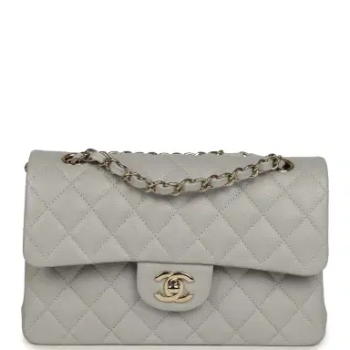 Chanel Chanel Small Classic Double Flap Bag Light Grey Caviar Light Gold Hardware | Thumbnail 1