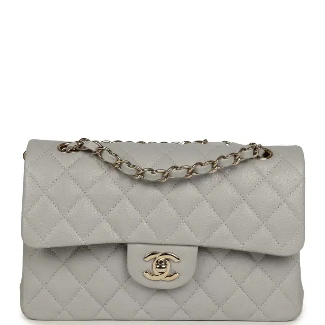 Chanel Chanel Small Classic Double Flap Bag Light Grey Caviar Light Gold Hardware