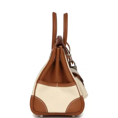 HERMÈS Hermes Birkin 25 Cargo Ecru Toile Goeland and Gold Swift Palladium Hardware | Thumbnail 3 HERMÈS Hermes Birkin 25 Cargo Ecru Toile Goeland and Gold Swift Palladium Hardware | Thumbnail 3