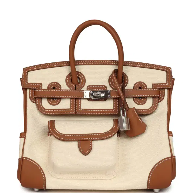 hermes Hermes Birkin 25 Cargo Ecru Toile Goeland and Gold Swift Palladium Hardware