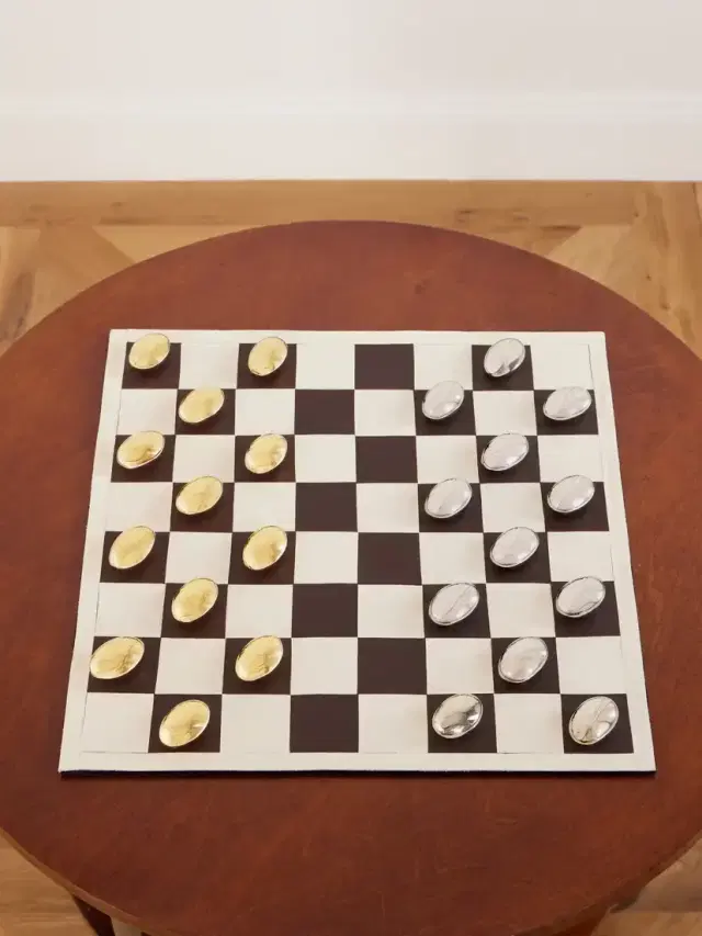 Fourth Street Leather And Brass Checkers Set