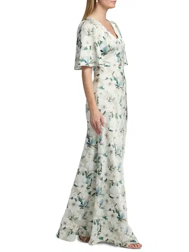 SACHIN & BABI Women's Mae Floral Flutter-Sleeve Gown - Champagne Magnolia - Size 14 | Thumbnail 2