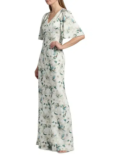 SACHIN & BABI Women's Mae Floral Flutter-Sleeve Gown - Champagne Magnolia - Size 14 | Thumbnail 4