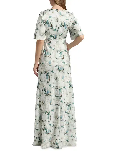 SACHIN & BABI Women's Mae Floral Flutter-Sleeve Gown - Champagne Magnolia - Size 14 | Thumbnail 5