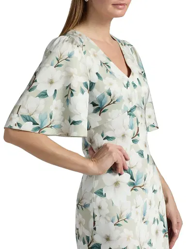 SACHIN & BABI Women's Mae Floral Flutter-Sleeve Gown - Champagne Magnolia - Size 14 | Thumbnail 6