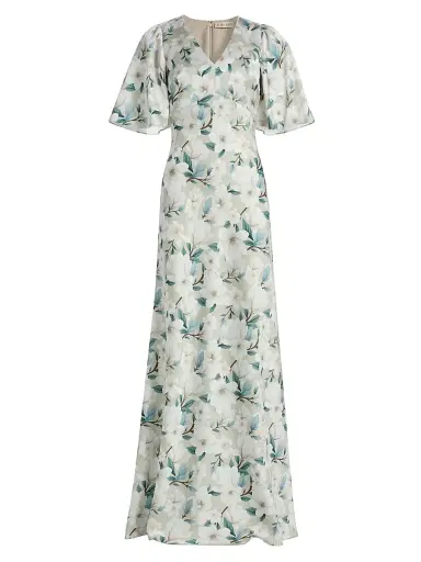 SACHIN & BABI Women's Mae Floral Flutter-Sleeve Gown - Champagne Magnolia - Size 14 | Thumbnail 1