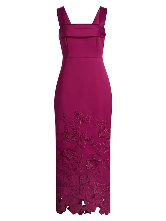 Theia Women's Billie Floral-Embroidered Dress - Rosewood