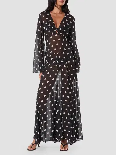 NICHOLAS Women's Marella Polka Dot Maxi Dress - Black  Polka Dot | Thumbnail 4