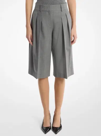 Michael Kors Collection Pleated Wool Blend Trouser Shorts in | Thumbnail 2 Michael Kors Collection Pleated Wool Blend Trouser Shorts in | Thumbnail 2