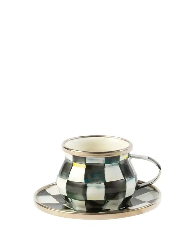 MacKenzie-Childs Courtly Check Enamel Espresso Cup & Saucer Set