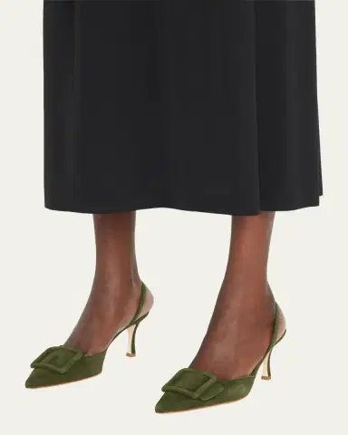 Manolo Blahnik Maysli Suede Bow Slingback Pumps | Thumbnail 2