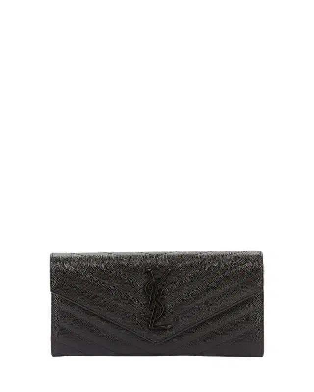 YSL Monogram Large Flap Wallet in Grained Leather