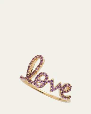Sydney Evan 14K Gold Large Love Script Ring in Amethyst | Thumbnail 3