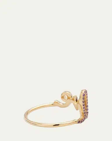 Sydney Evan 14K Gold Large Love Script Ring in Amethyst | Thumbnail 4