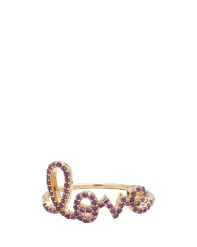 Sydney Evan 14K Gold Large Love Script Ring in Amethyst | Thumbnail 1