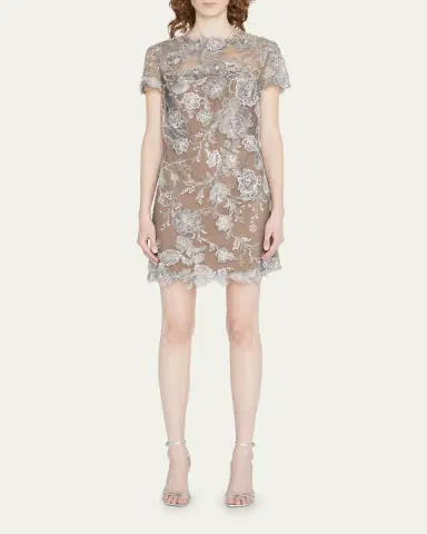 MARCHESA Floral-Embroidered Tulle Shift Mini Dress | Thumbnail 3 MARCHESA Floral-Embroidered Tulle Shift Mini Dress | Thumbnail 3