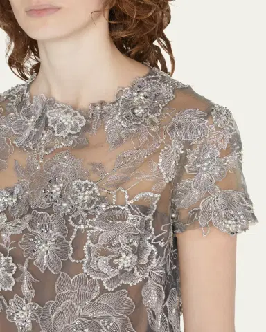 MARCHESA Floral-Embroidered Tulle Shift Mini Dress | Thumbnail 4 MARCHESA Floral-Embroidered Tulle Shift Mini Dress | Thumbnail 4