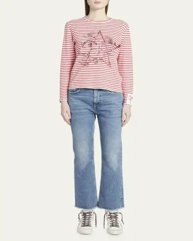 Golden Goose Striped Long-Sleeve T-Shirt w/ Embroidery | Thumbnail 2