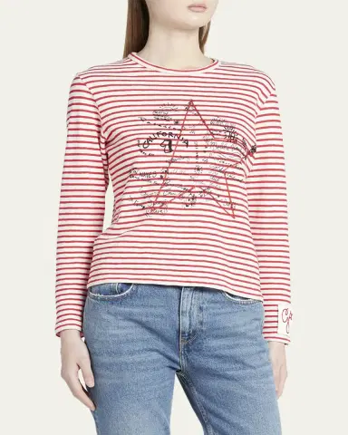 Golden Goose Striped Long-Sleeve T-Shirt w/ Embroidery | Thumbnail 4