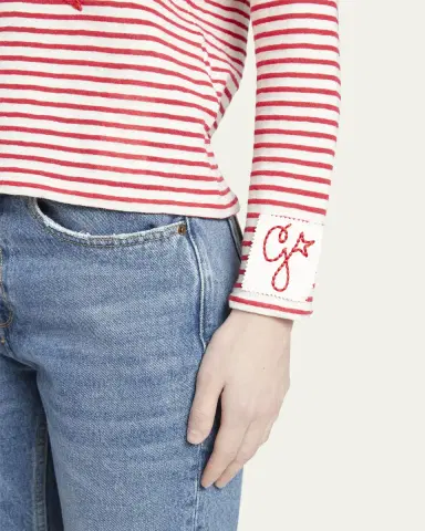 Golden Goose Striped Long-Sleeve T-Shirt w/ Embroidery | Thumbnail 5