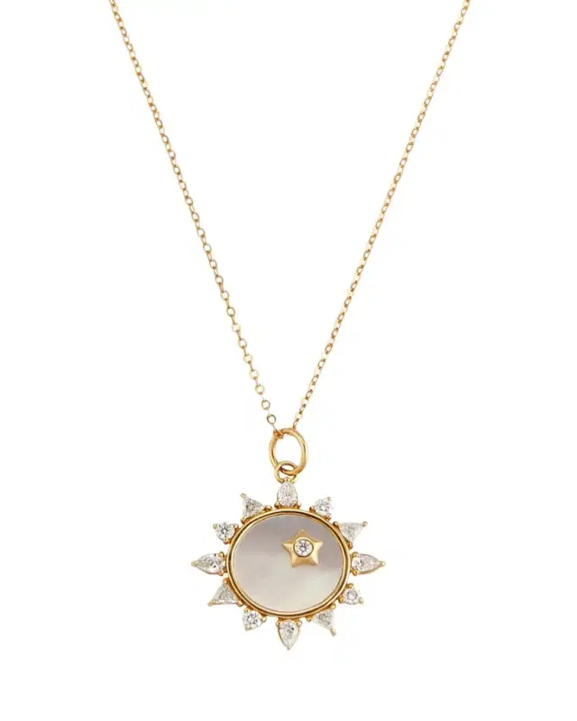 Monica Rich Kosann Mother of Pearl Diamond "Happiness" Sun Charm Necklace